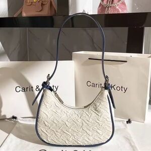 Cream Shoulder Bag with Navy Trim